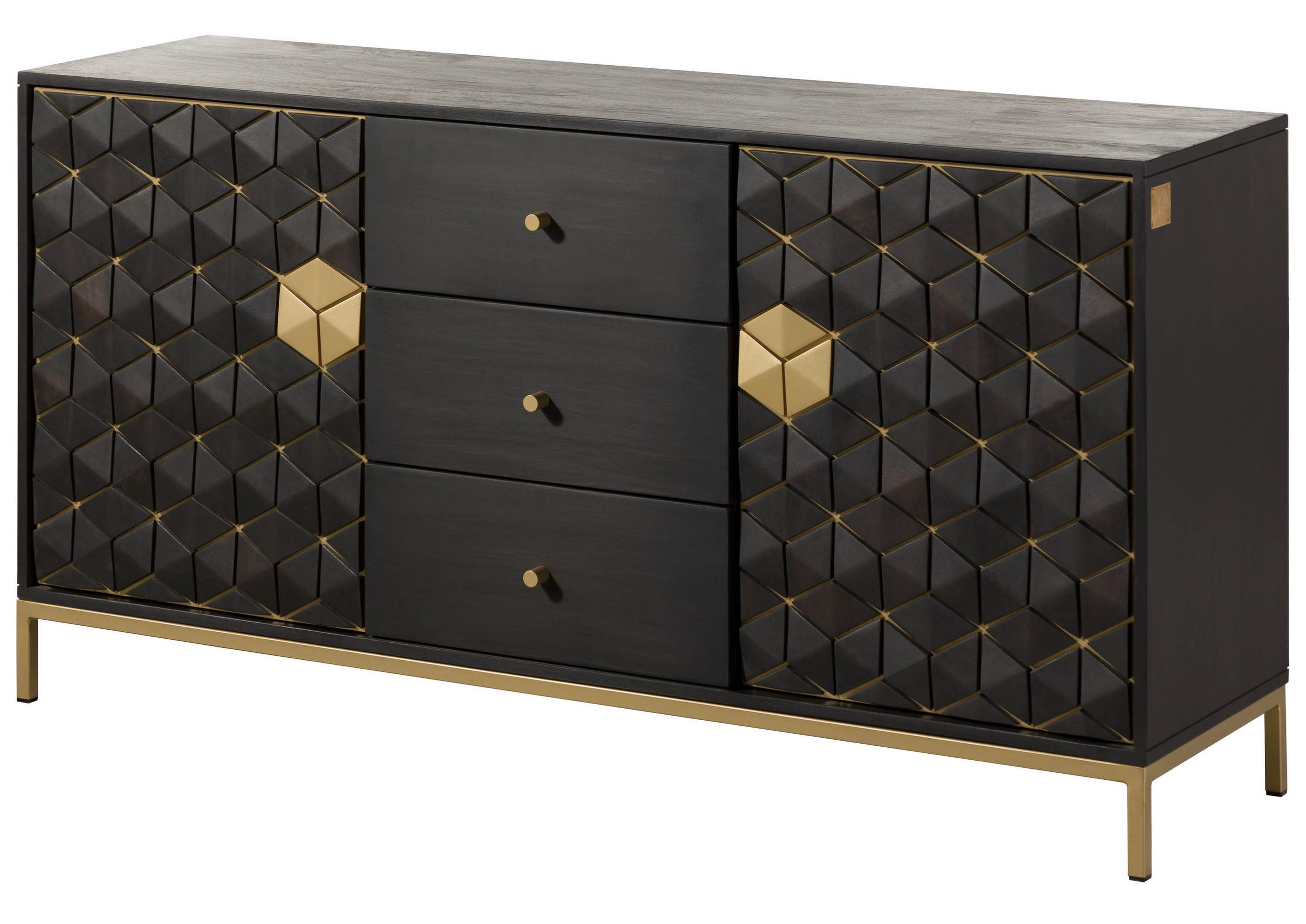 SIDEBOARD Mango 146x40x77 grau geölt DIAMOND #122 - Grau, Holz (146/77/40cm) - Massivmoebel24