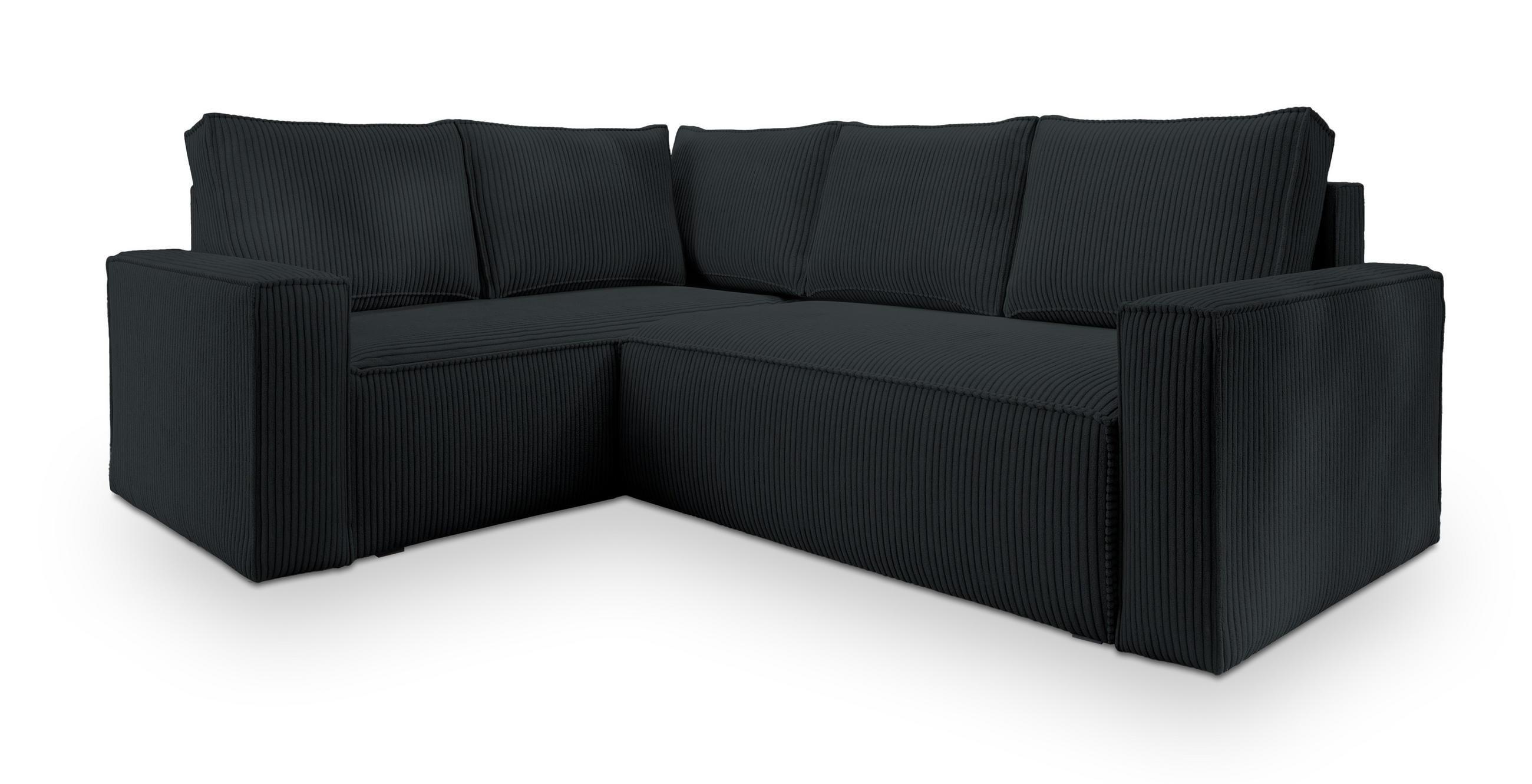 ECKSOFA ESTANO L-S Schwarz Kordstoff mit Schlaffunktion - Schwarz, Holz (230/158cm) - MASSENO