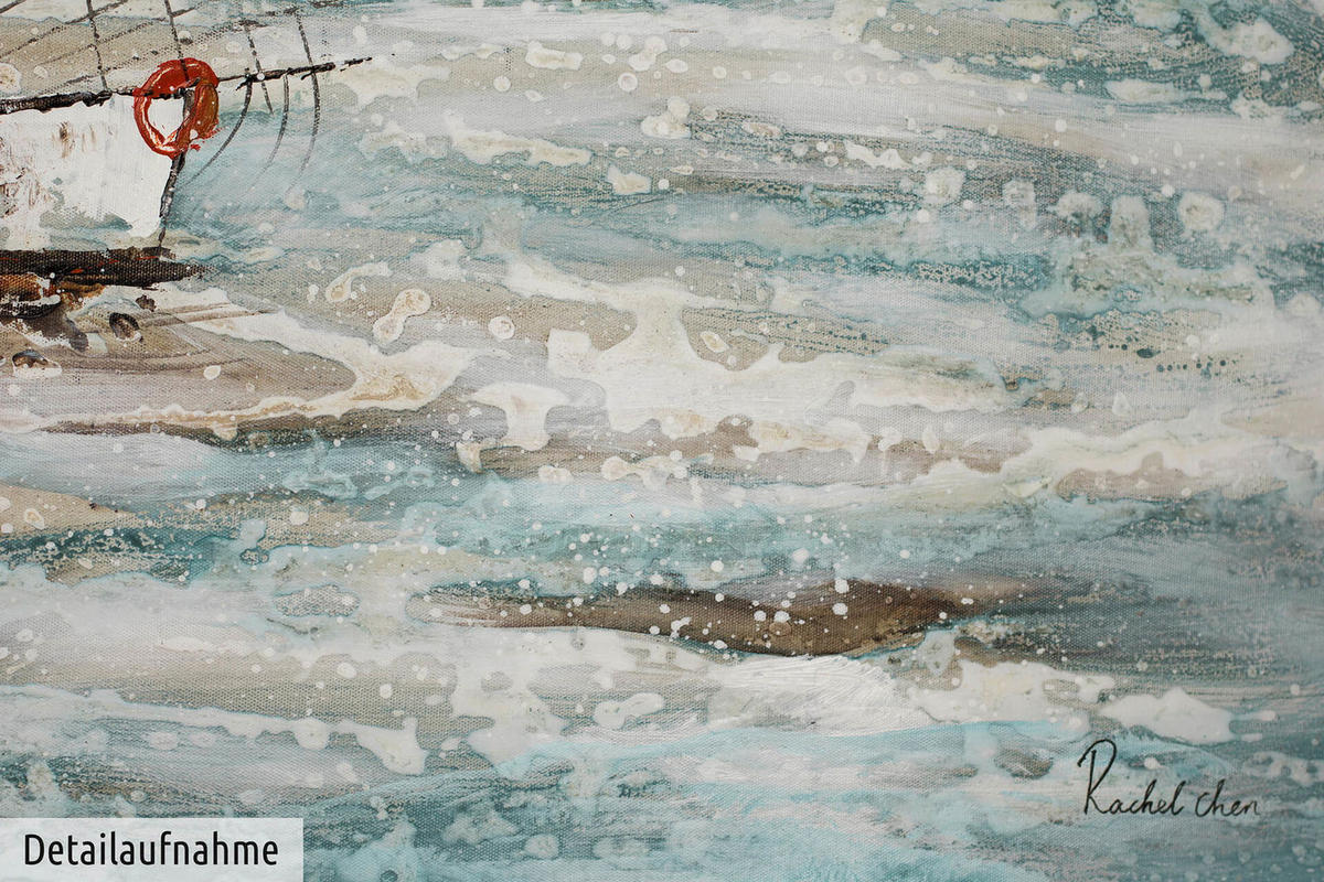 ACRYLBILD HANDGEMALT 140/70 cm - Blau/Weiß, Holz/Textil (2.14/70cm) - KUNSTLOFT