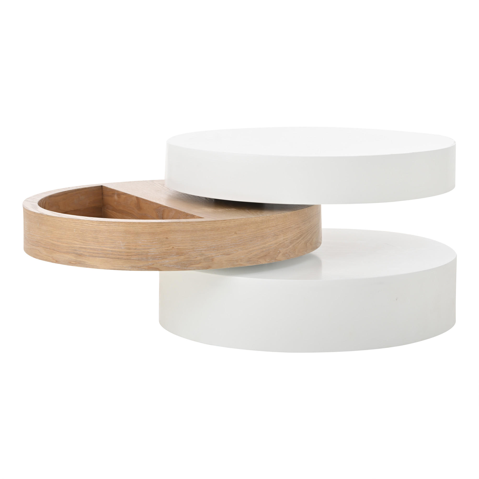 COUCHTISCH Weiß/Natur 360° drehbar mit Stauraum 60/60/35 cm - Weiß, Holzwerkstoff (60/60/35.1cm) - PANGIVO