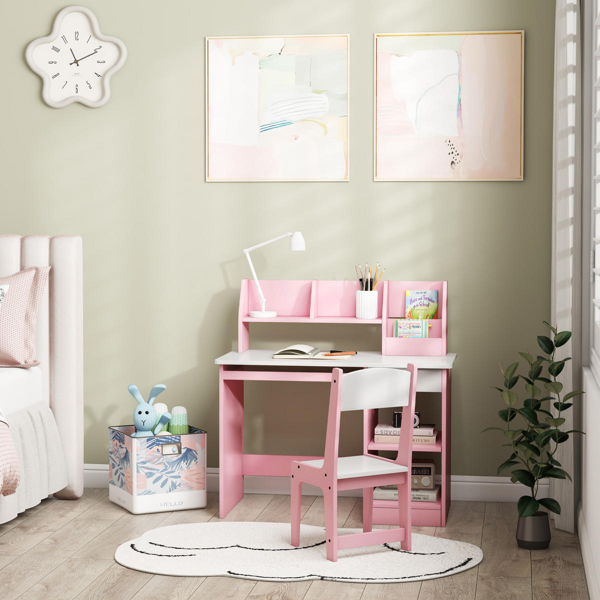 SCHREIBTISCH-SET DE-17537 Rosé - Pink, Holzwerkstoff (90/90/45cm) - ComfortXL