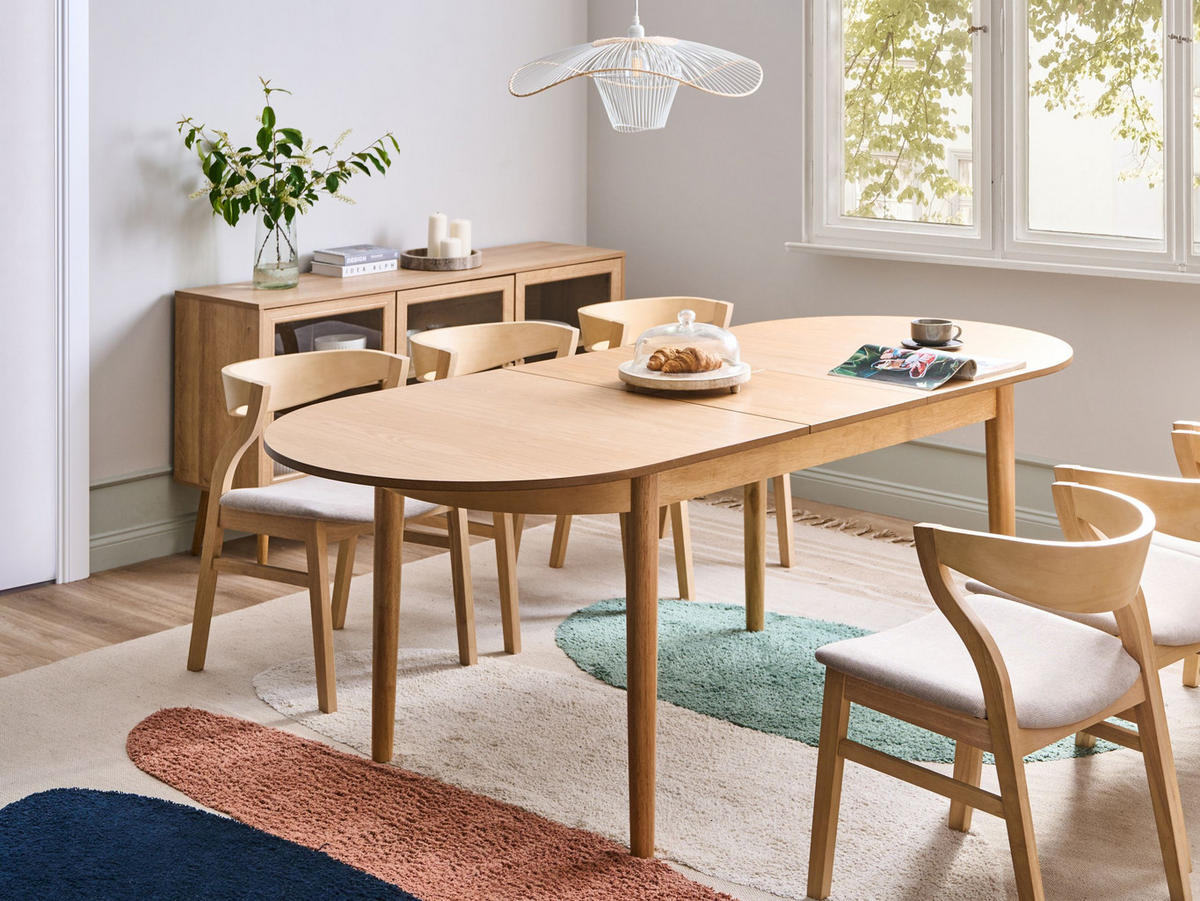 BLAGOVAONSKI STOL izvlačni svijetli jasenovo drvo 180-220/90 cm Larto - svijetlo smeđa, drvni materijal (180/90/76cm) - Beliani