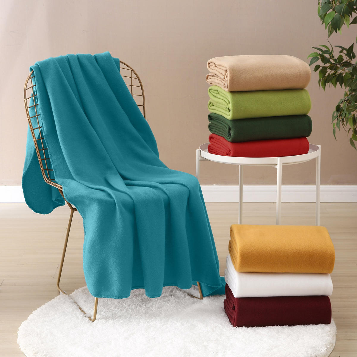 FLEECEDECKE 2er Set türkis 130/160 cm Kettelrand Anti-Pilling - Türkis, Textil (130/160cm) - wometo