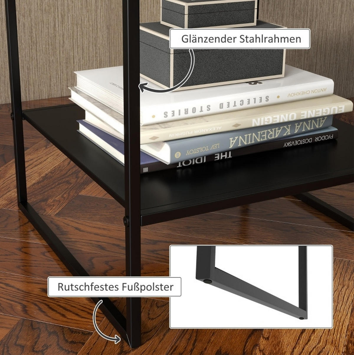 BEISTELLTISCH 40/45/40 cm Schwarz aus Stahl mit Ablage - Schwarz, Metall (40/40/45cm) - OKMYHOME