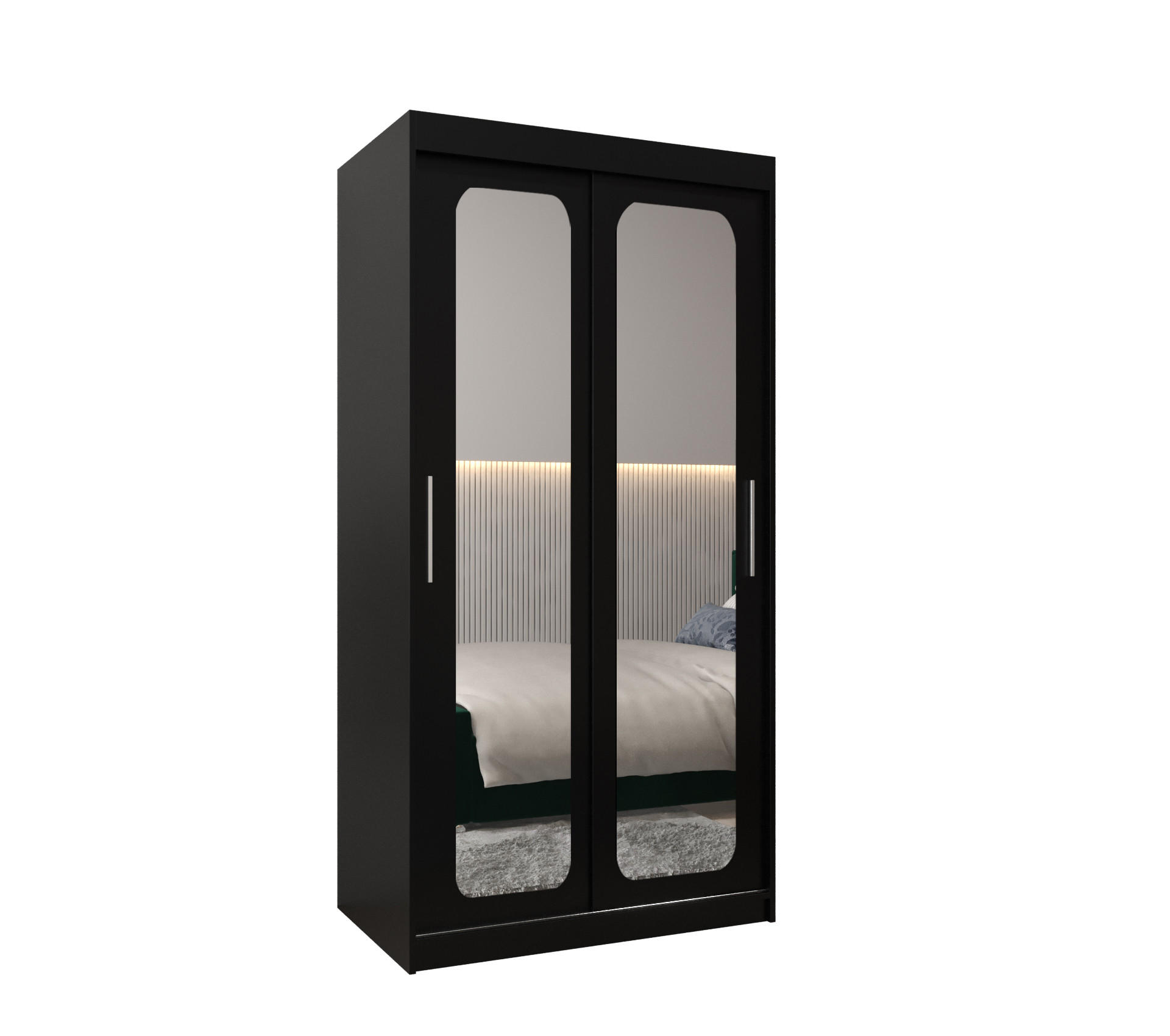 SCHWEBETÜRENSCHRANK 200/100/62 2-türig - Silberfarben/Schwarz, Holz/Kunststoff (100/200/62cm) - MÖBEL KRYSPOL