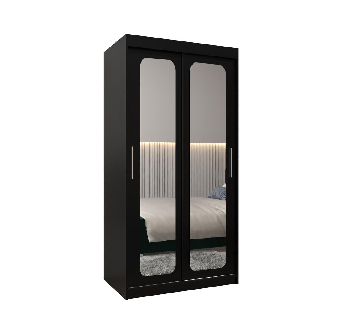 SCHWEBETÜRENSCHRANK 200/100/62 2-türig - Silberfarben/Schwarz, Holz/Kunststoff (100/200/62cm) - MÖBEL KRYSPOL