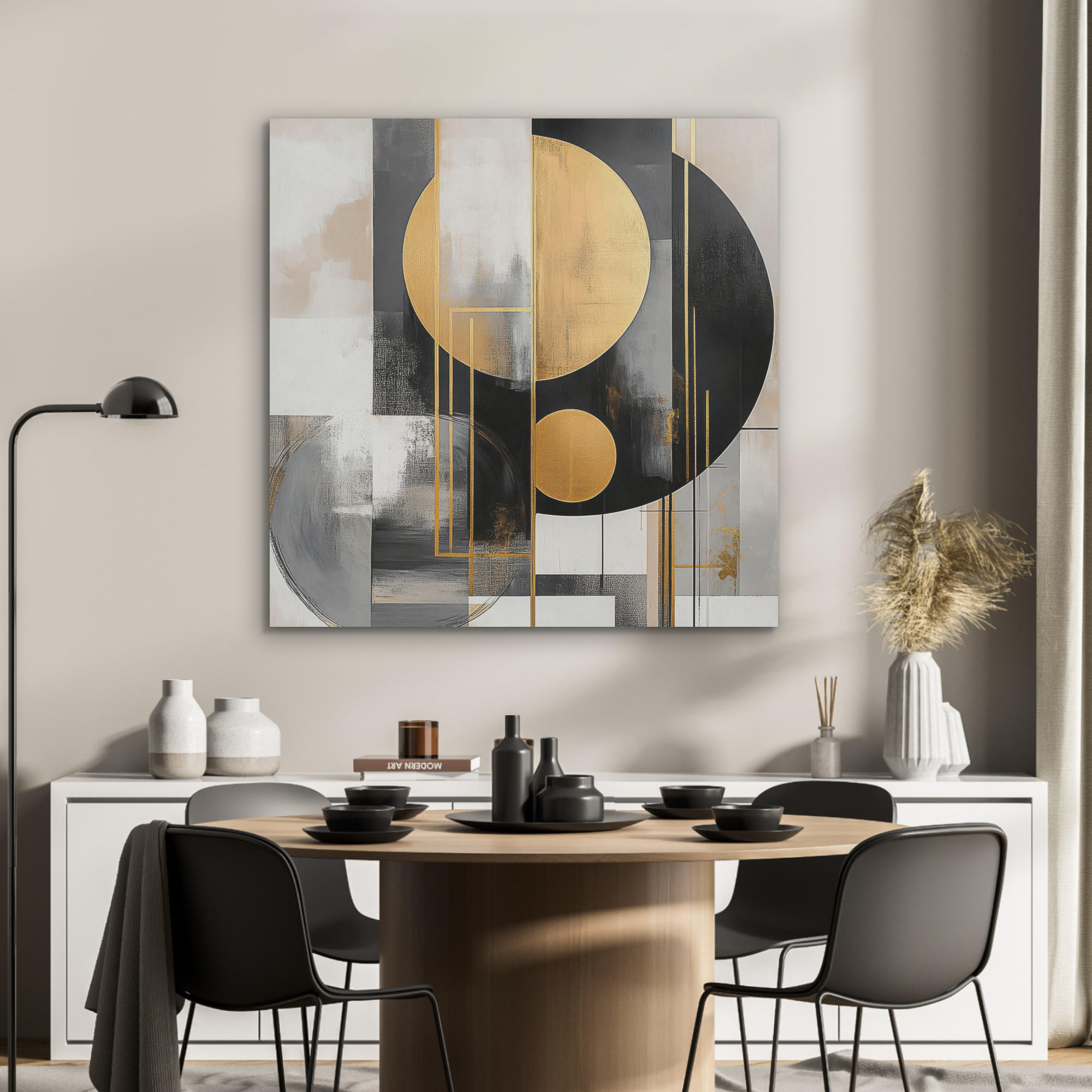 AKUSTIKPANEEL Abstrakt - Gold - Silber - Formen - Ästhetisch - Modern 90x90 cm - Goldfarben, Textil (90/0.9/90cm) - MuchoWow