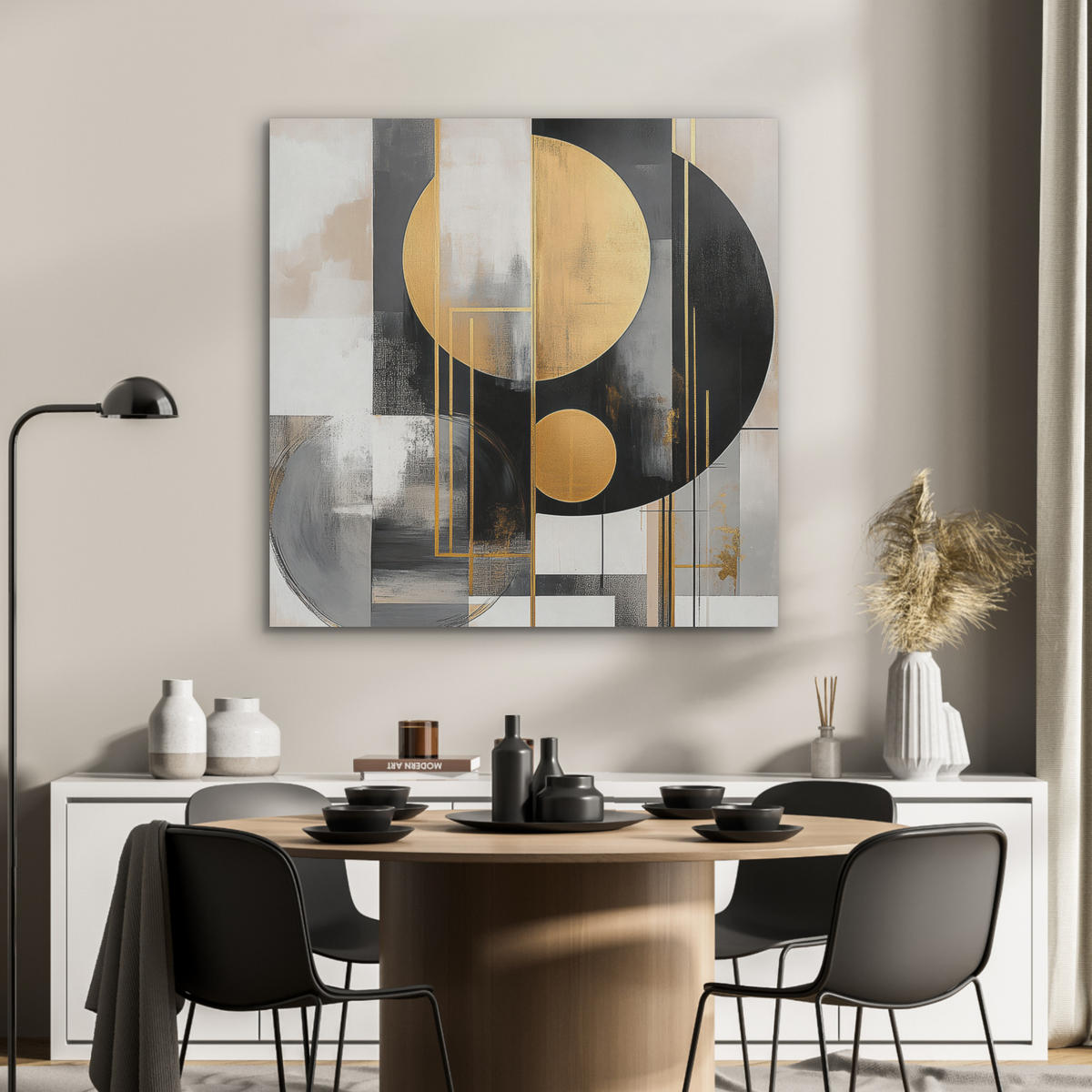 AKUSTIKPANEEL Abstrakt - Gold - Silber - Formen - Ästhetisch - Modern 90x90 cm - Goldfarben, Textil (90/0.9/90cm) - MuchoWow