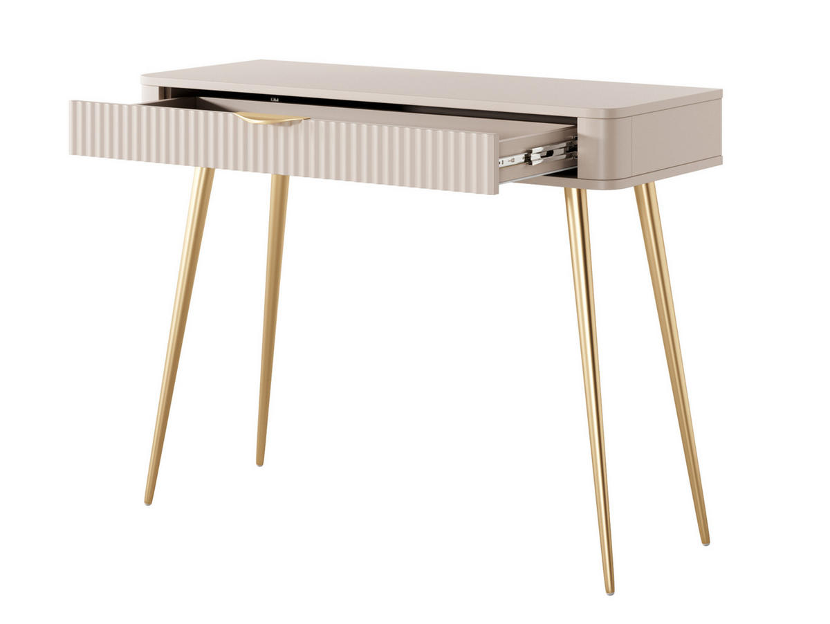 KONSOLENTISCH Vespasia 1S Beige 100,2/78/38 cm – Geriffelten Fronten - Beige/Goldfarben, Holzwerkstoff/Metall (38/100.2/78cm) - AX Living