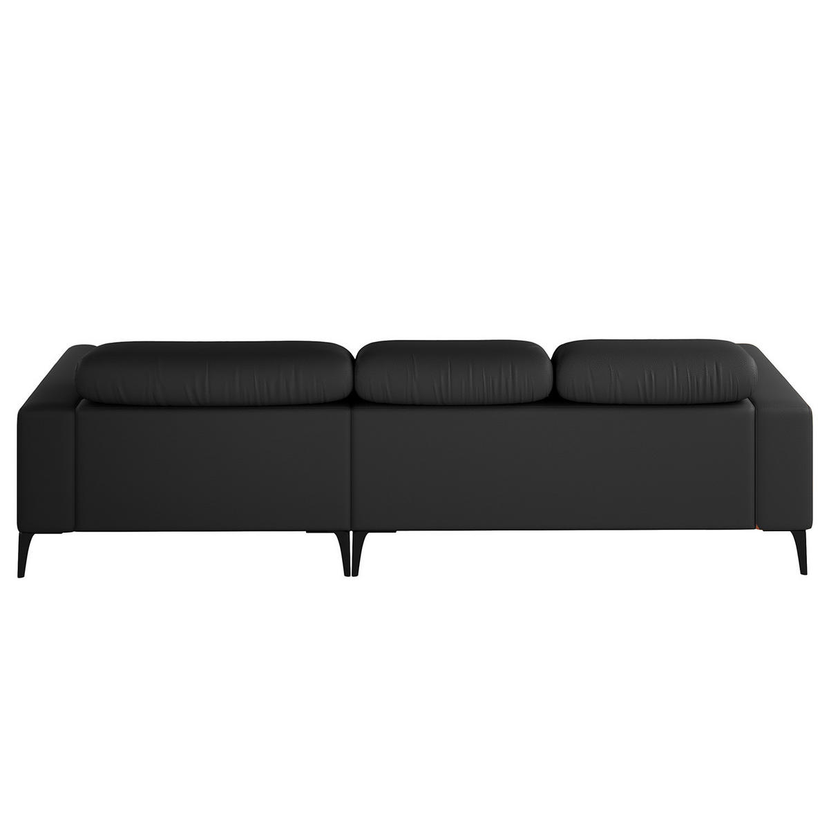 ECKSOFA mit Longchair - Schwarz, Leder/Metall (265/180cm) - home24
