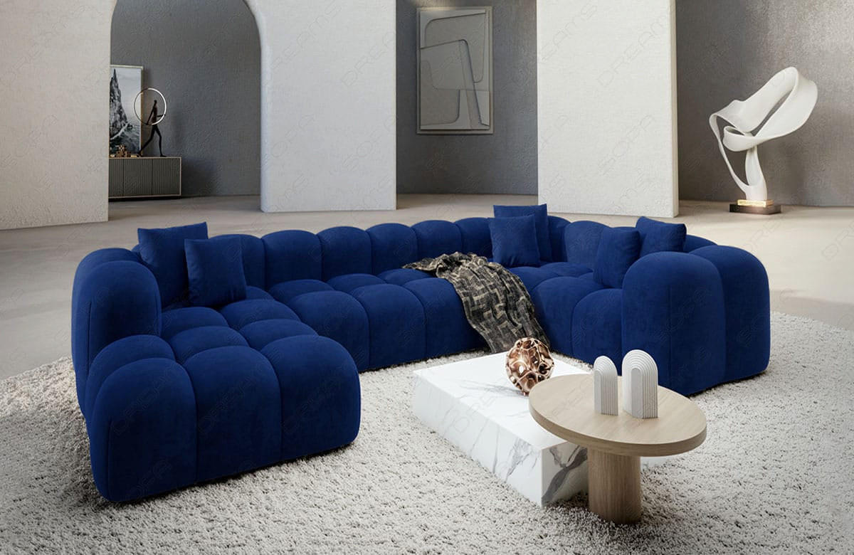 WOHNLANDSCHAFT Cloud Dunkelblau Samtstoff - Dunkelblau, Kunststoff (314/72/184cm)