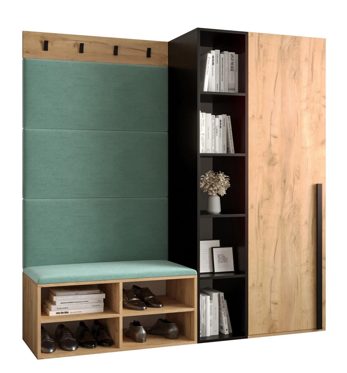 Möbel Kryspol Garderoben-Set Eiche, Mintgrün 164x184x42 cm