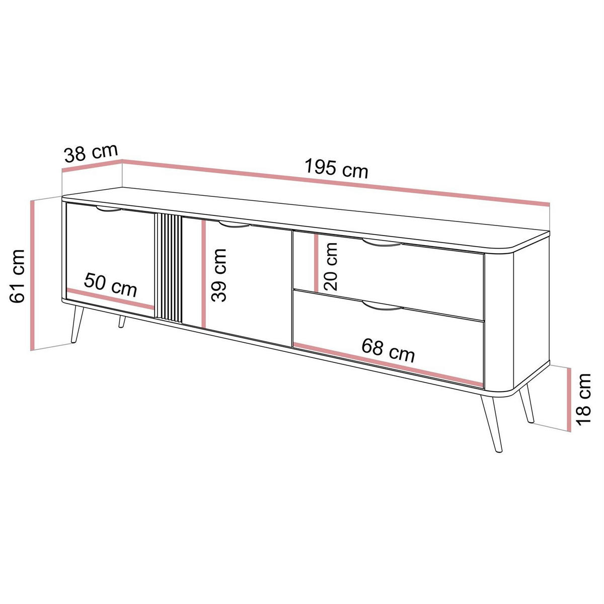 TV-SCHRANK TWILIGHT 2D2D mit Schubladen - Eichefarben, Holzwerkstoff (195/61/38cm) - Lookway