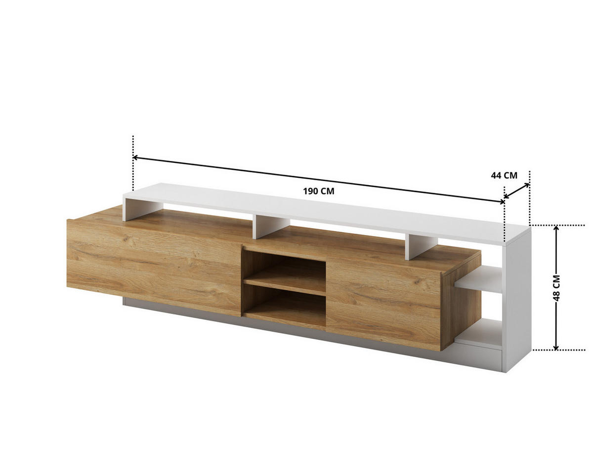 WOHNWAND Panzo 4-teilig Eiche Grandson / Weiß - Grifflos - Eichefarben/Weiß, Holzwerkstoff (260/171/44cm) - Ravio