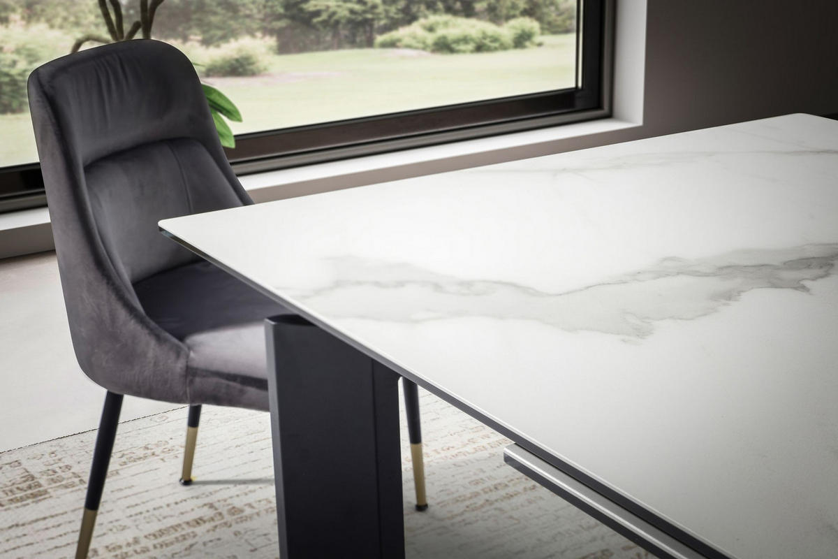 ESSTISCH Ausziehbar Keramik Glas Marmoroptik 180-240 MALTA, Weiß-Schwarz 180x95x77 cm - Schwarz/Weiß, Glas/Metall (95/180/77cm) - KADIMA DESIGN