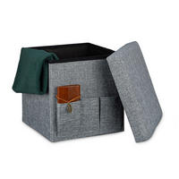 FALTBARER Sitzhocker - Grau, Holzwerkstoff/Textil (38/38/38cm) - Relaxdays