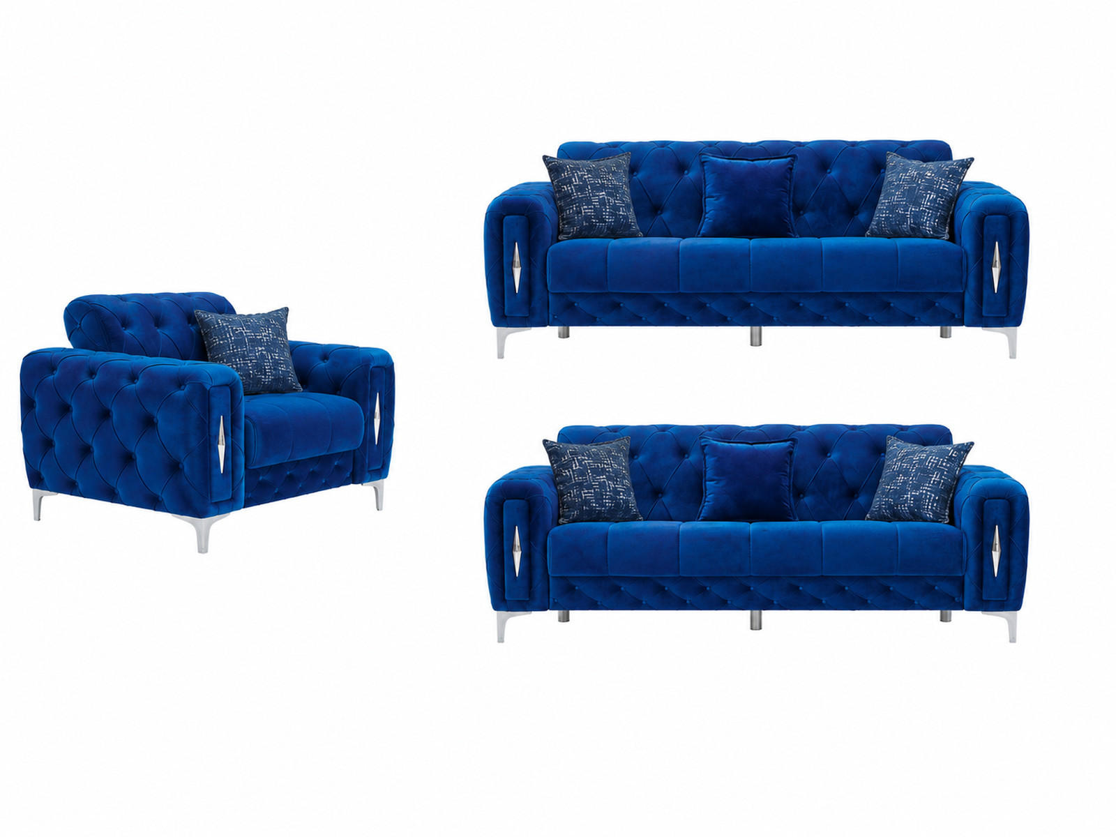 SITZGARNITUR Patna, Blau Stellvariante 2+2+1 - Blau, Holzwerkstoff/Kunststoff (180/80/100cm)