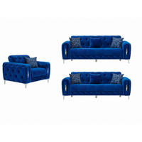 SITZGARNITUR Patna, Blau Stellvariante 2+2+1 - Blau, Holzwerkstoff/Kunststoff (180/80/100cm)