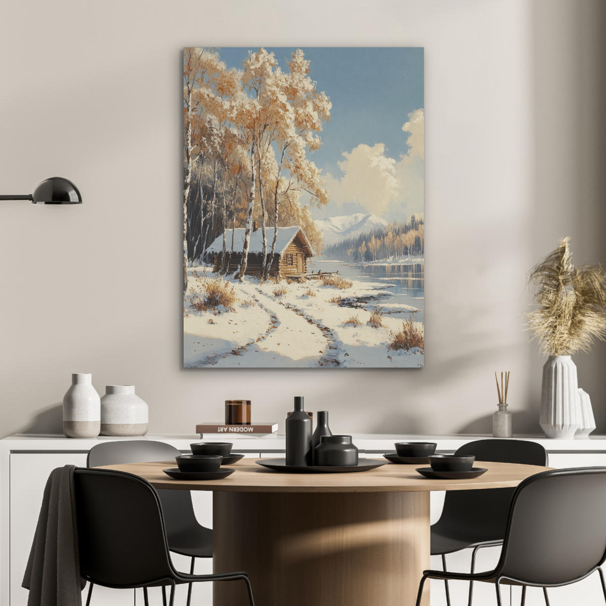 AKUSTIKPANEEL Winter - Schnee - Zuhause - Natur 60x80 cm - Hellbraun, Textil (60/0.9/80cm) - MuchoWow