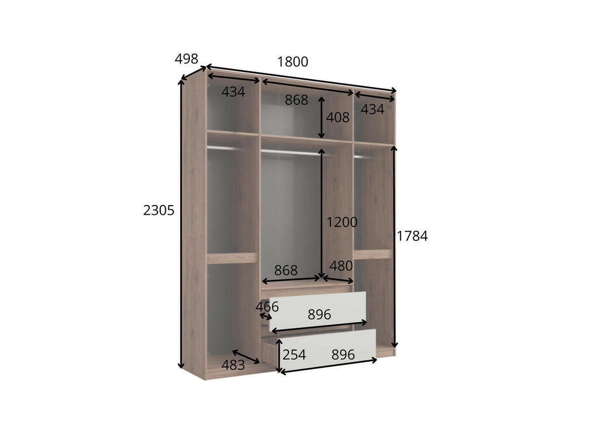 KLEIDERSCHRANK Walnuss, Neutralgrau 180/230,5/49,8 - Walnussfarben/Grau, Holzwerkstoff (180/231/50cm) - RAUMHIRSCH FURNITURE