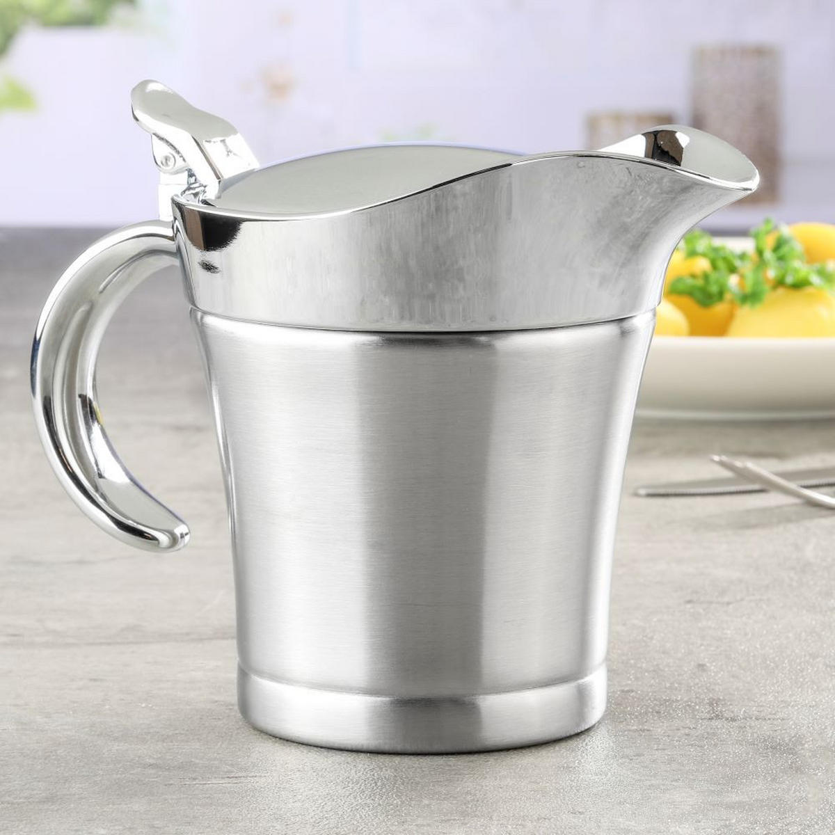 THERMO-SAUCIERE mit praktischer Einhand-Automatik - Transparent, Metall (17.5/11.5/14.5cm) - Haushalt International