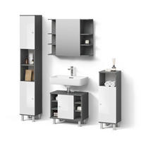 BADMÖBEL-SET Fucino Anthrazit 4 Teile - Weiß Hochglanz/Anthrazit, Holzwerkstoff (60/54/32cm) - Livinity®