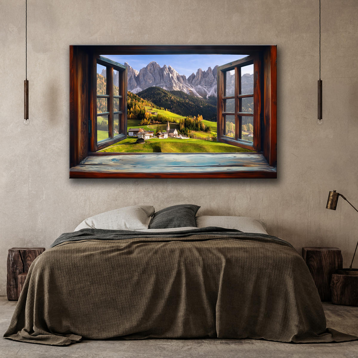 WANDBILD blick aus einem fenster berglandschaft natur - Braun, Textil (60/40cm) - Feeby