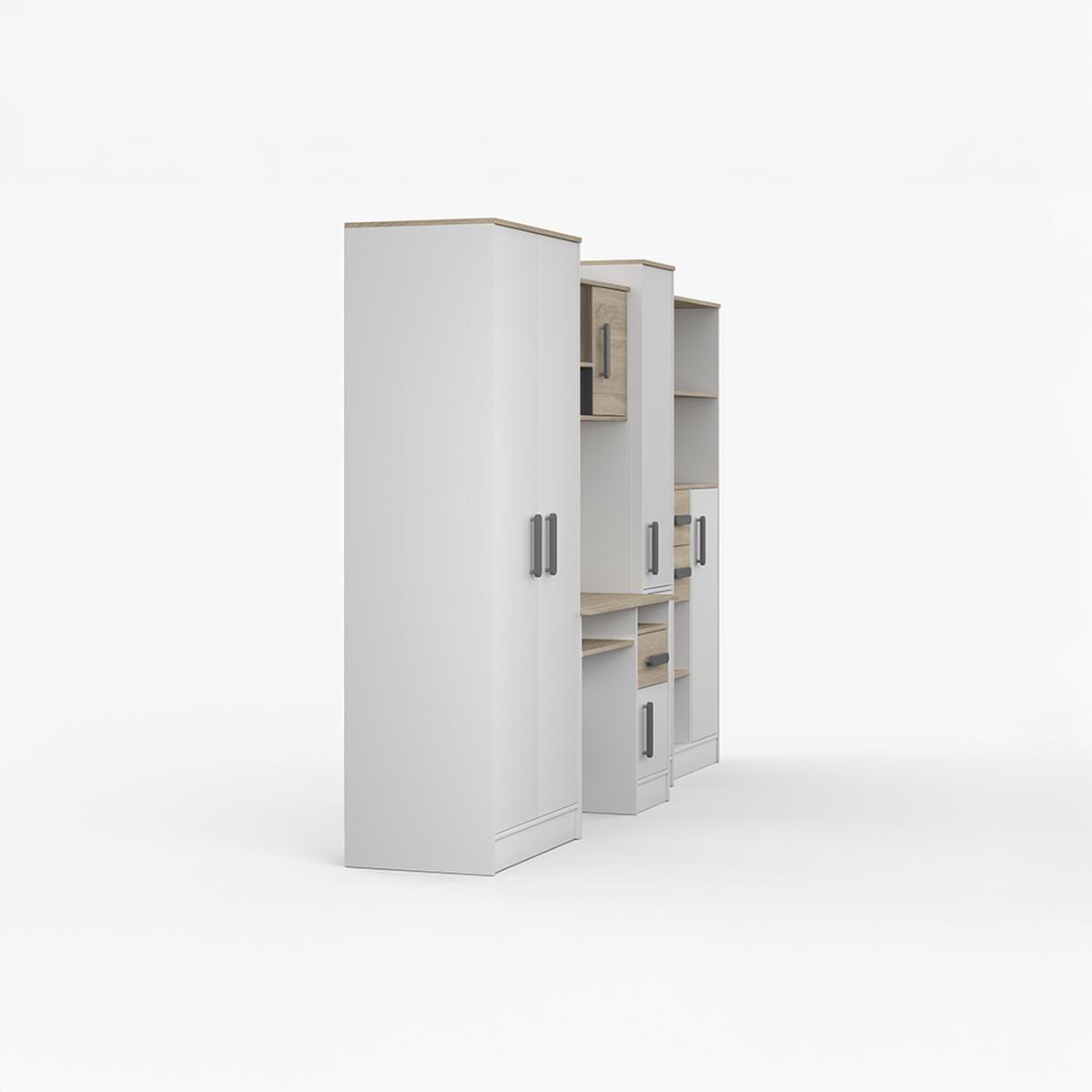 WOHNWAND Markus Weiß Sonoma Eiche mit griffenfarbe: Grau - Weiß/Grau, Holzwerkstoff (300/197/52cm) - imoebel24