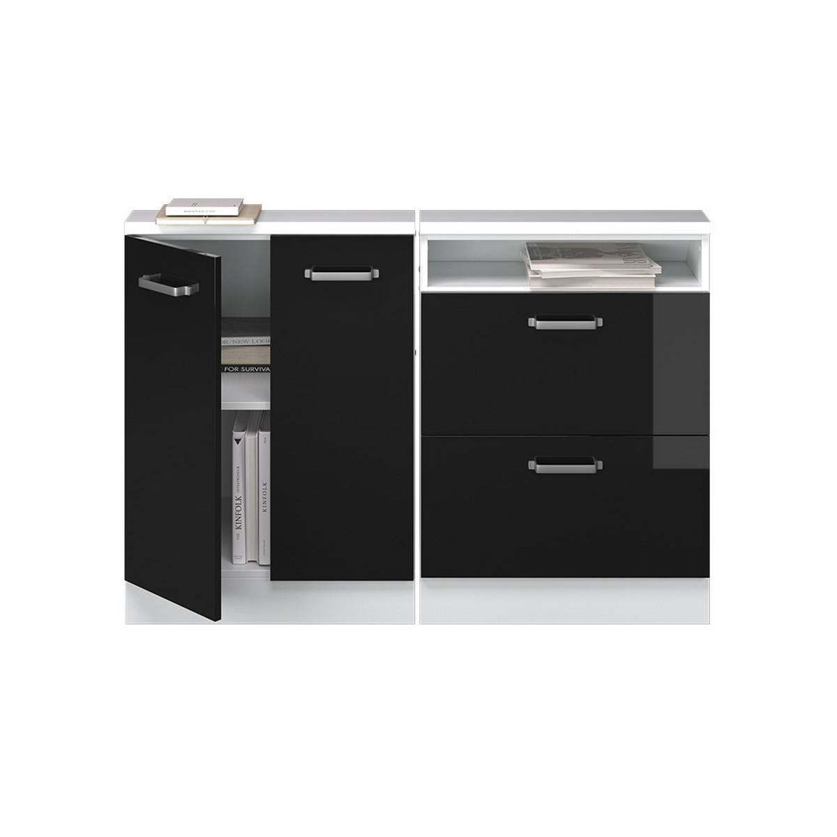 KUCHYŇSKÁ SKŘÍŇKA POD ŠIKMOU STŘECHU R-Line Černý vysoký lesk - bílá/černá, kompozitní dřevo (120/81.6/46cm) - Vicco