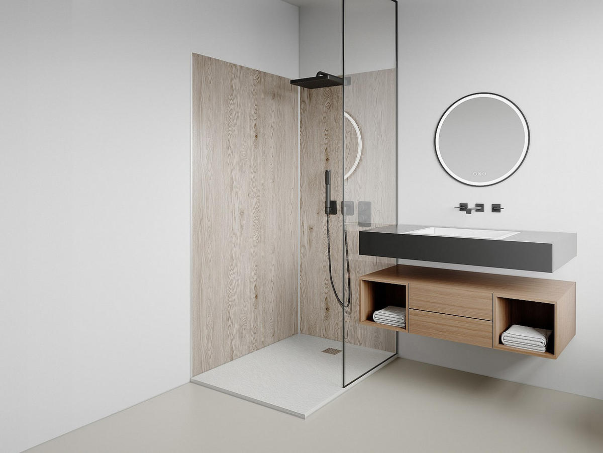 WANDPANEELE für Dusche - 120 cm x 90 cm - plastik - naturfarben hell Eneko - Naturfarben, Kunststoff/Metall (120/210/90cm) - Vente-Unique