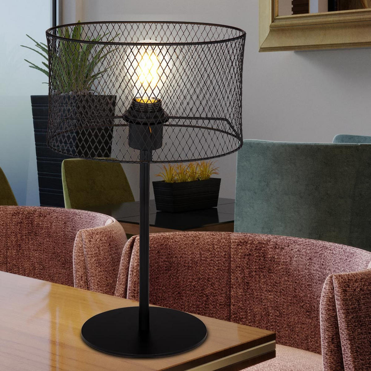 TISCHLEUCHTE Metall Geflecht Schwarz - Schwarz, Metall (25/15/45cm) - Globo Lighting