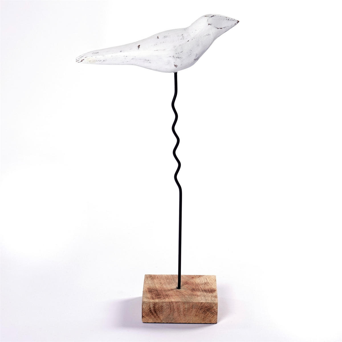 SKULPTUR VOGEL Kikki 42 Mangoholz-Sockel weiß-natur - Weiß, Holz (10/42/25cm) - CREEDWOOD