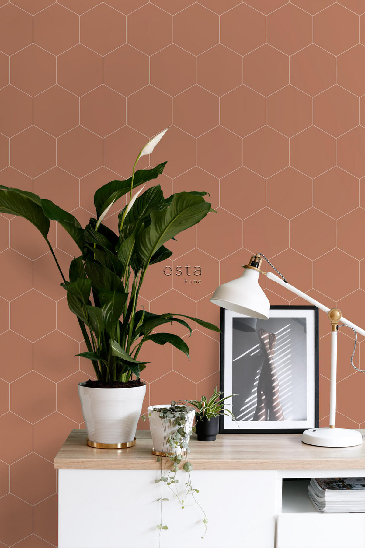 TAPETE Wabenmuster 53 cm x 10.05 m - Terracotta, Papier (53/1000cm) - ESTAhome