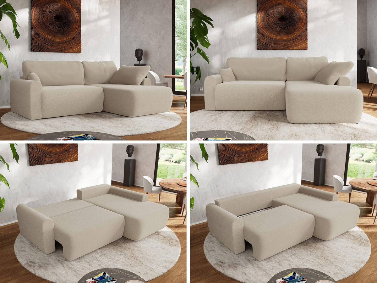 ECKSCHLAFSOFA CUBO L Beige Boucle - rechts - Beige/Schwarz, Kunststoff/Textil (187/273cm) - MKS