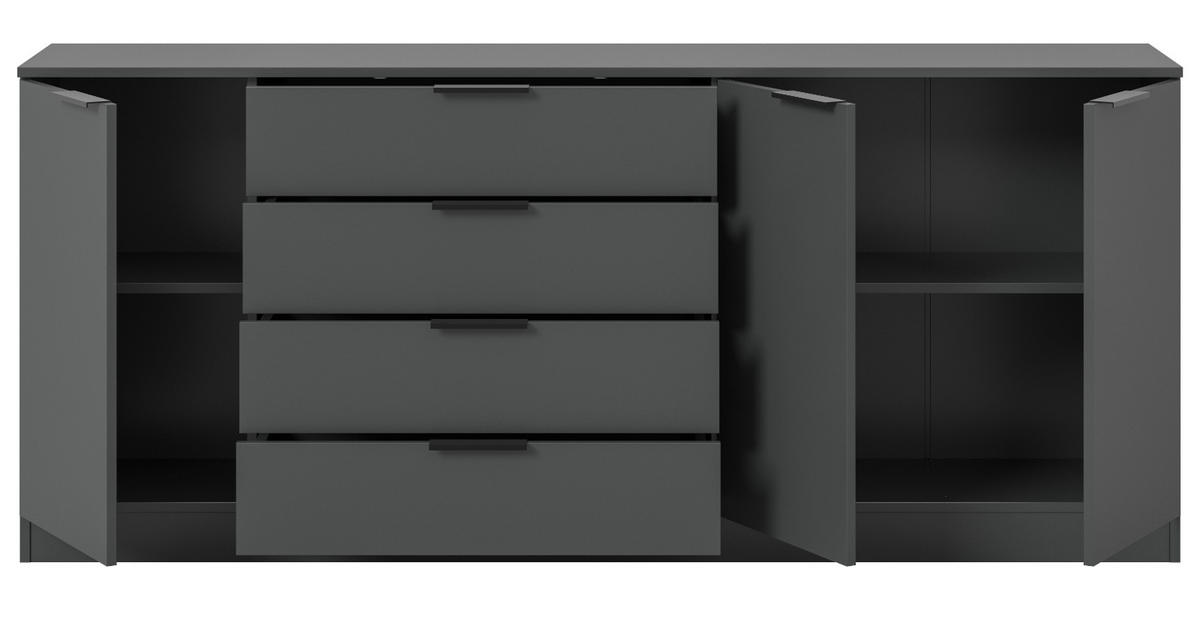 SIDEBOARD grau 185 x 80 cm, Kommode mit viel Stauraum - Schwarz/Grau, Holzwerkstoff/Kunststoff (185/80/35cm) - Inn.Furn