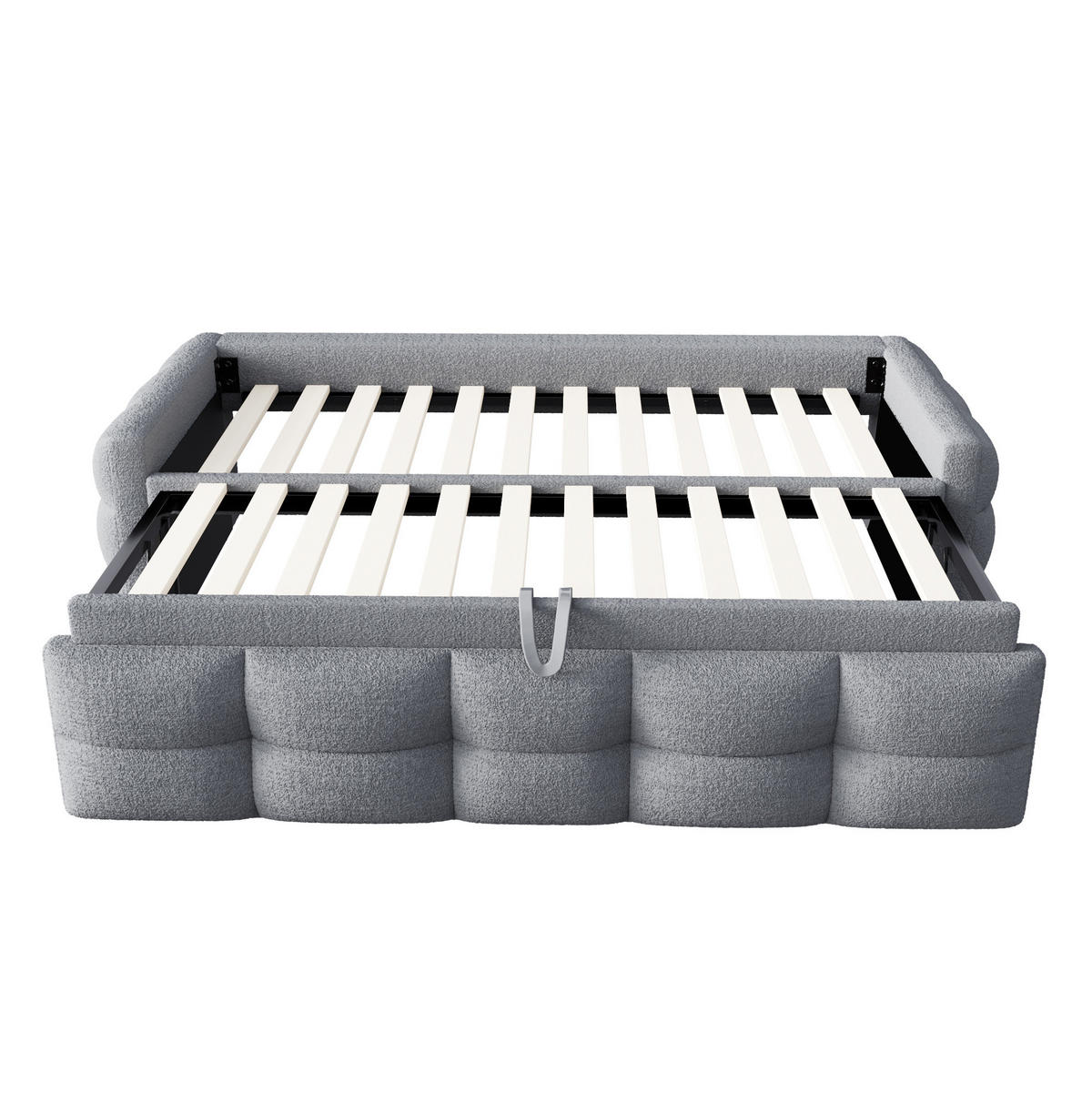 POLSTERBETT 90/180/190 cm Grau aus Teddy-Samtstoff mit Ausziehfunktion - Grau, Textil (90/190cm) - OKMYHOME