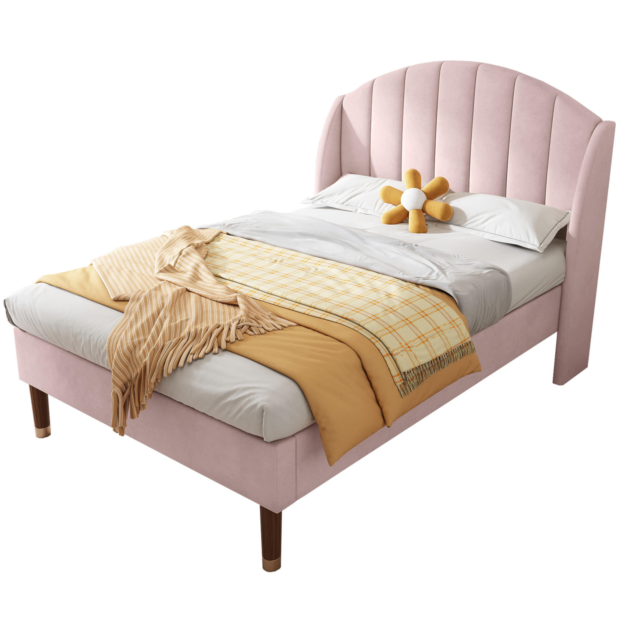 POLSTERBETT 90/200 cm mit Lattenrost, gepolstertem Kopfteil und Samtbezug, Pink - Rosa, Textil (90/200cm) - Redom