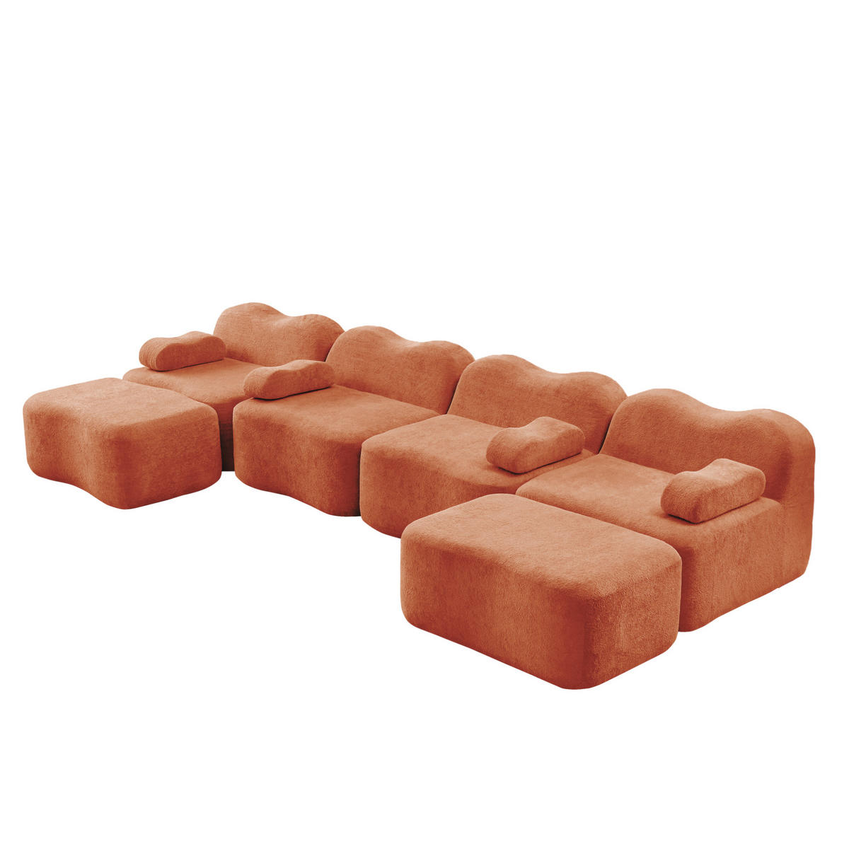SOFA modular 2- bis 4-Sitzer Samt Orange - Orange, Textil (167/70/384cm) - Meubliv