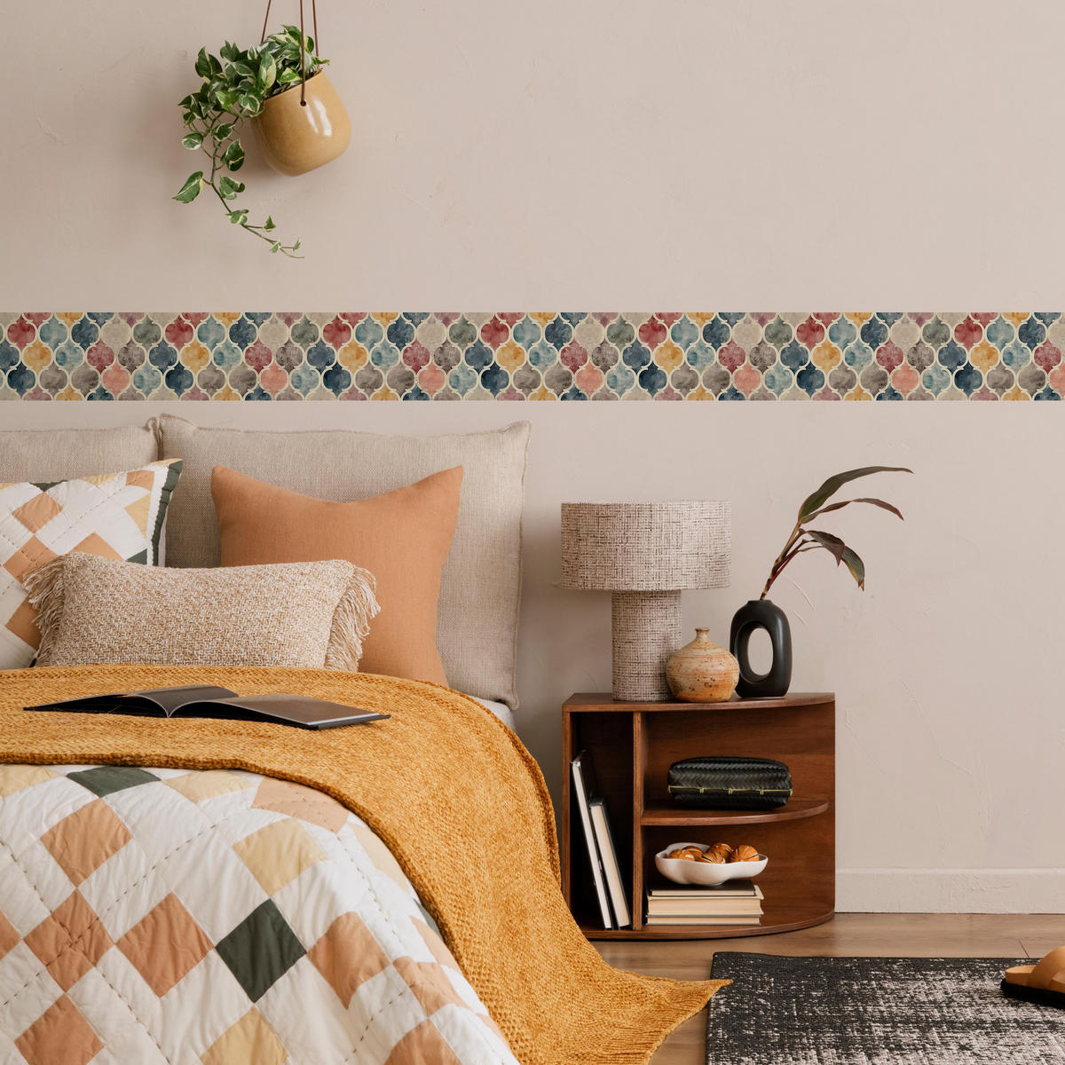 TAPETENBORDÜRE Selbstklebend Aquarell ORNAMENTE Abstraktion Vintage - Blau/Beige, Papier (10/300/300cm) - Muralo