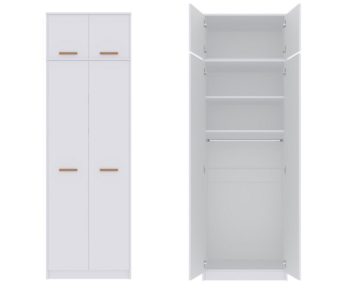 KLEIDERSCHRANK MIT AUFSATZ GRANT G13/G19 WEIß 75/235/54 - Weiß, Holzwerkstoff (75/235/54cm)