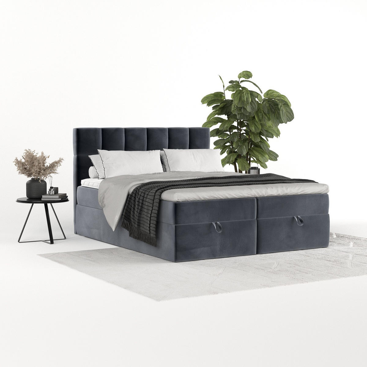 BOXBETT Savio 180/200 cm Dunkelgrau im Kronos Stoff - Dunkelgrau/Schwarz, Holz/Holzwerkstoff (180/200cm) - AltaBeds