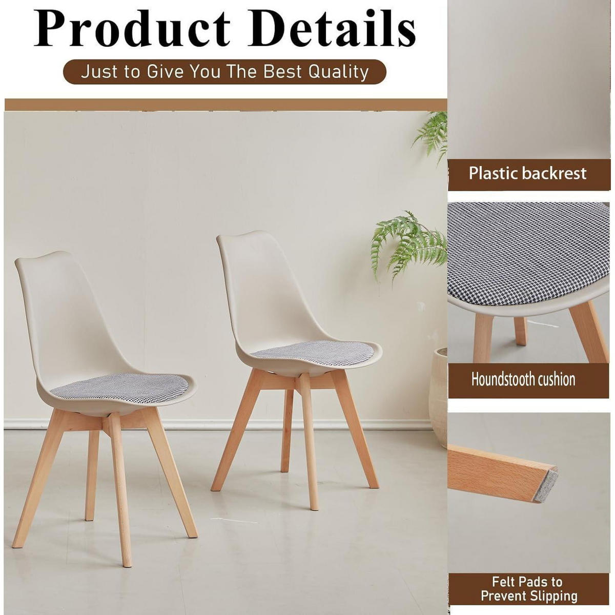 ESSZIMMERSTUHL 6er-Set mit Holzbeinen und gestreiftem Sitzkissen in Beige - Beige, Textil (49/83/42cm)