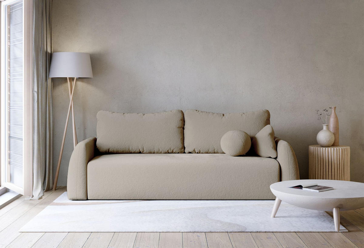 3-SITZER SOFA Nubelle Dunkelbeige Chenille-Bezug - Beige/Schwarz, Kunststoff/Textil (244/85/93cm) - Selsey