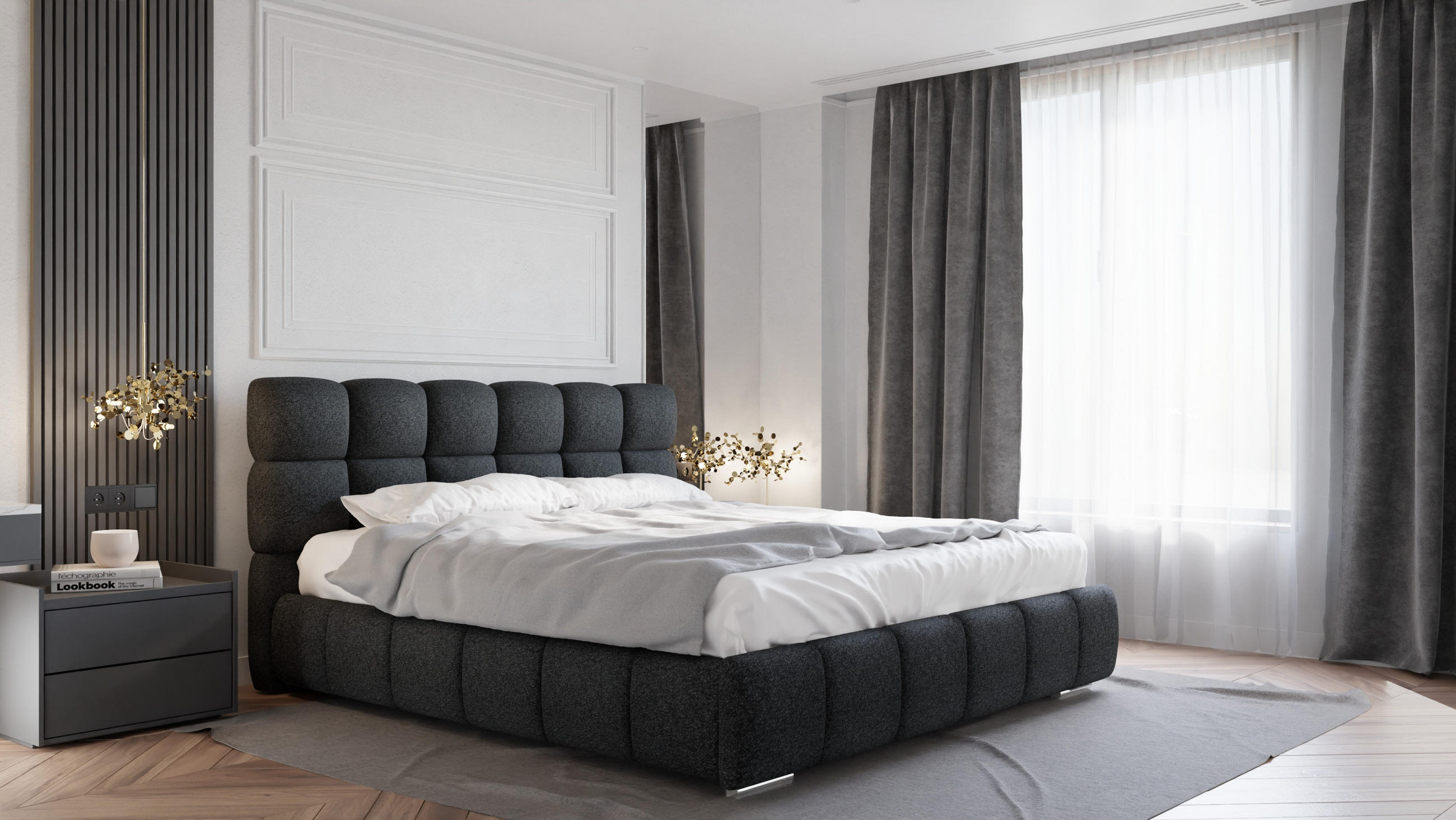 POLSTERBETT Bliss 180 x 200 cm mit Bettkasten und Lattenrost 7zonen Multipocketmatratze CIRA (24cm) - schwarz - Schwarz, Holz (180/200cm) - Panda Möbel