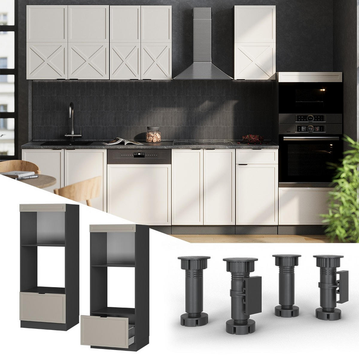 MIKROWELLENSCHRANK Fame-Line GrauBeige 60 cm offen - Anthrazit/Grau, Holzwerkstoff (60/153.6/58.1cm) - Vicco
