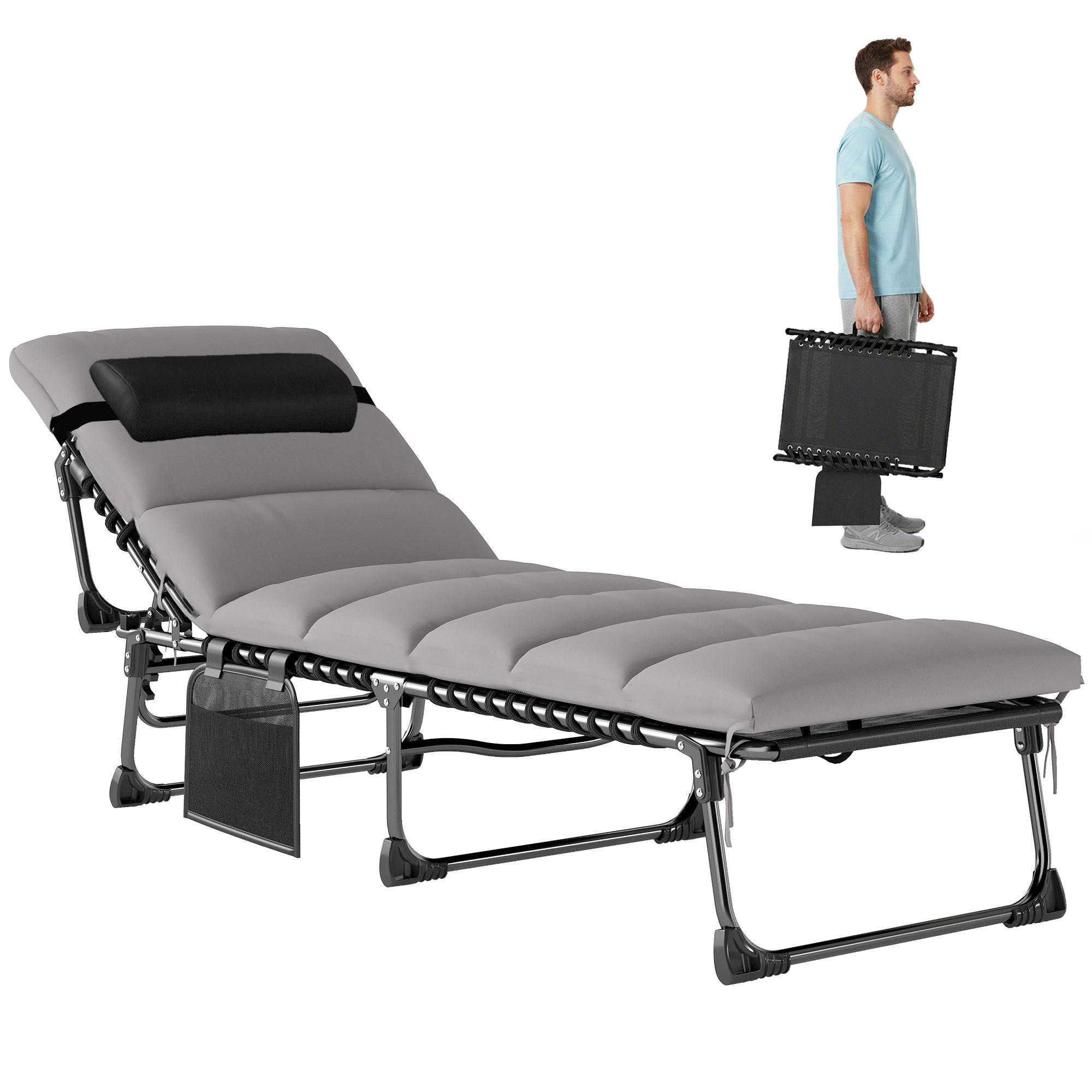 SONNENLIEGE DE-07709 klappbar mit 5-fach verstellbarer Rückenlehne - Hellgrau, Metall (57/38/200cm) - ComfortXL