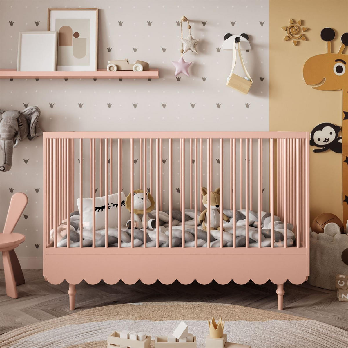 KINDERBETTCHEN BABUSHKA ohne Matratze, Natürlich Rosa - Rosa, Holzwerkstoff