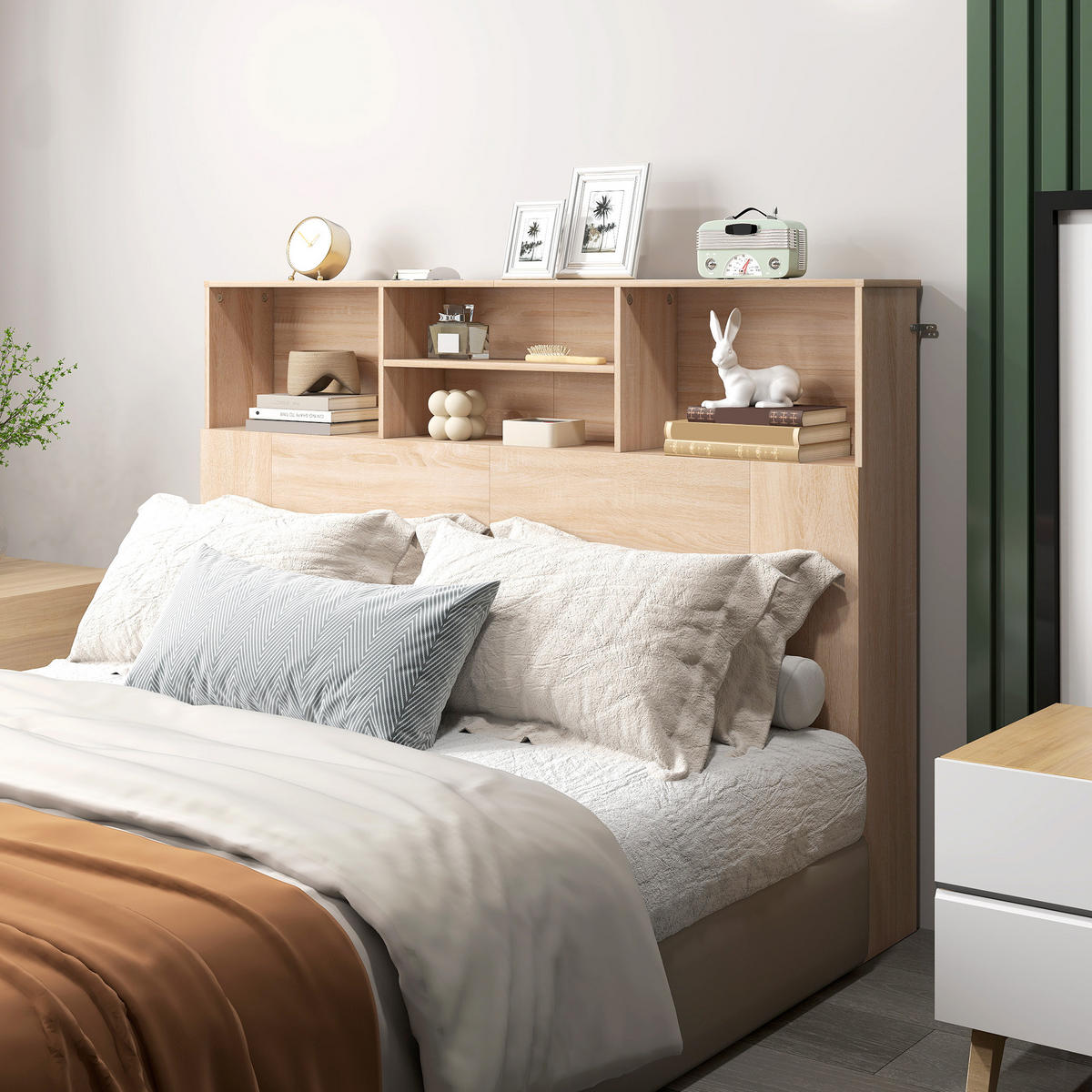 KOPFTEIL DE-18528 mit 4 offenen Fächern Naturholz-Optik - Naturfarben, Holzwerkstoff (19/103.5/140cm) - ComfortXL