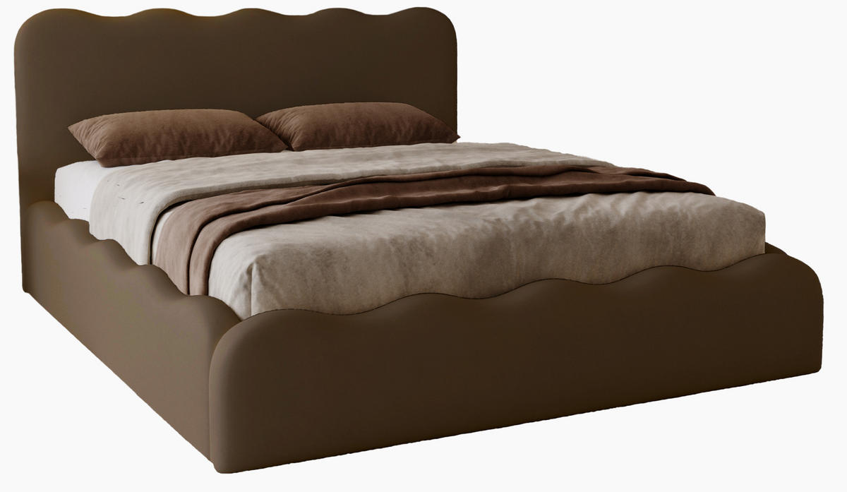 POLSTERBETT 160x200 Wave, Bettkasten, Samtstoff, Dunkelbraun - Dunkelbraun, Holz/Textil (160/200cm) - Emporius