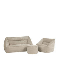 SITZSACK-SET 3 tlg, Sofa Chenille Cecilia, Sitzsack Sessel mit Hocker - Beige, Kunststoff/Textil (160/70/93cm) - icon